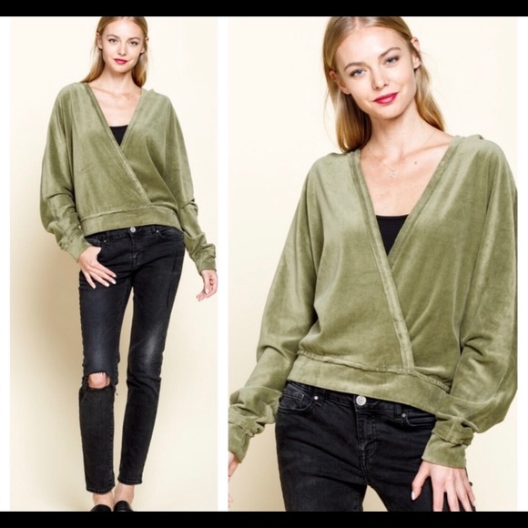 Gorgeous Moss Green Surplice Pullover Hoodie - Picture 3 of 8